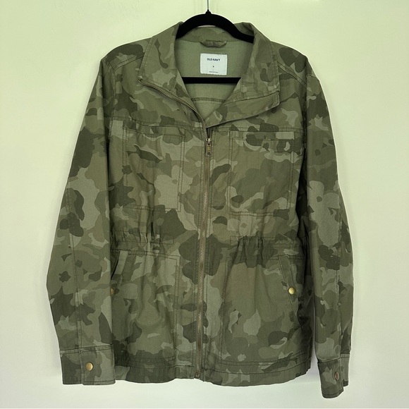 Old Navy Olive Green Camo Utility Jacket Cotton Zip Front Size M - Picture 1 of 6
